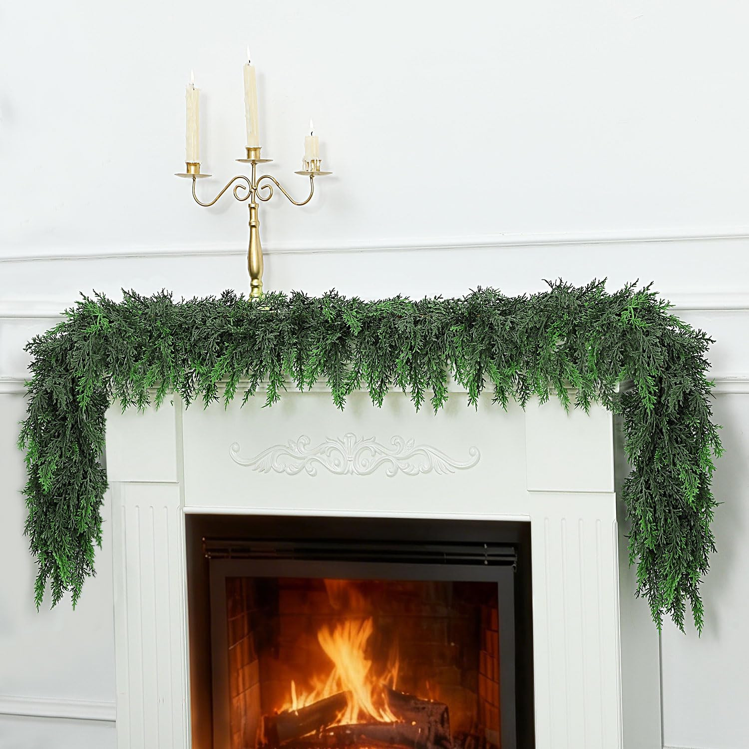 6Ft Realistic Artificial Cedar Pine Garland - Thick Lush Full Faux Greenery Garland for Fireplace... | Amazon (US)