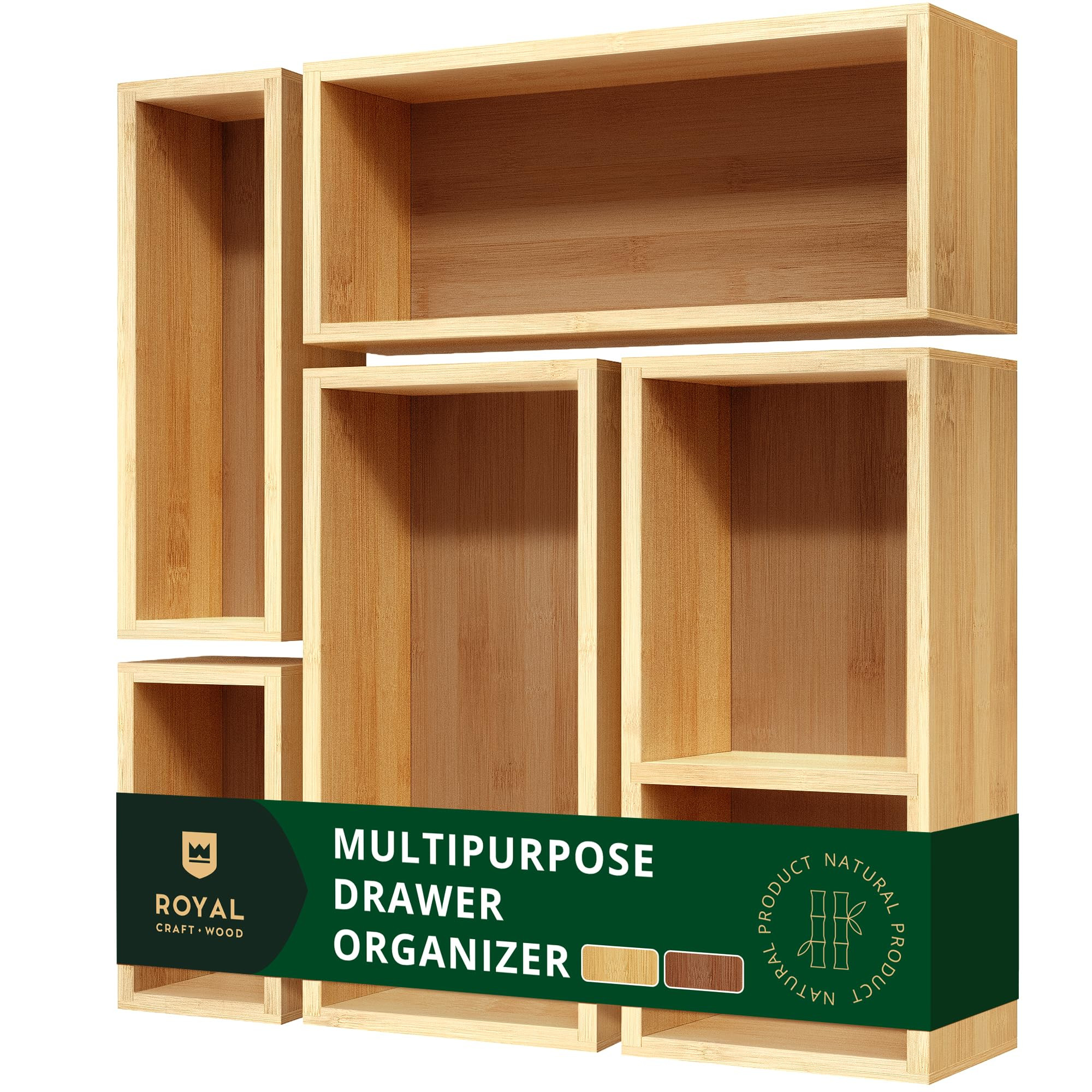 ROYAL CRAFT WOOD 5-Piece Bamboo Drawer Organizer Set – Multi-Use Storage Trays for Kitchen, Bat... | Amazon (US)