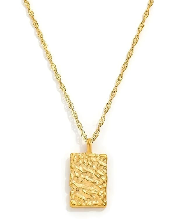 Big Disc Square Pendant Necklaces for Women,Geometric Pendant Chain Necklace Cute Dainty Tag Neck... | Amazon (US)
