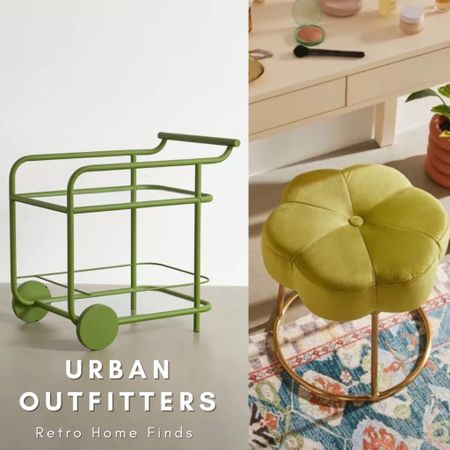 Cute retro finds at Urban Outfitters.  Bar Cart and Vanity Stool pictured. 

#urbanoutfittershome #homedecor #barcart #stool #retrodecor #bohodecor 

#LTKFind #LTKhome