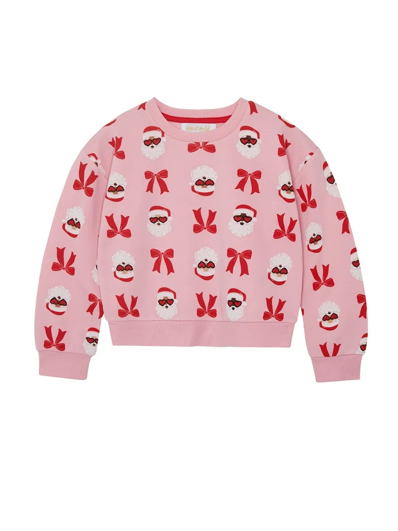 Planet Gold Girl's Holiday Santa Sweatshirt, Sizes 4-18 | Walmart (US)