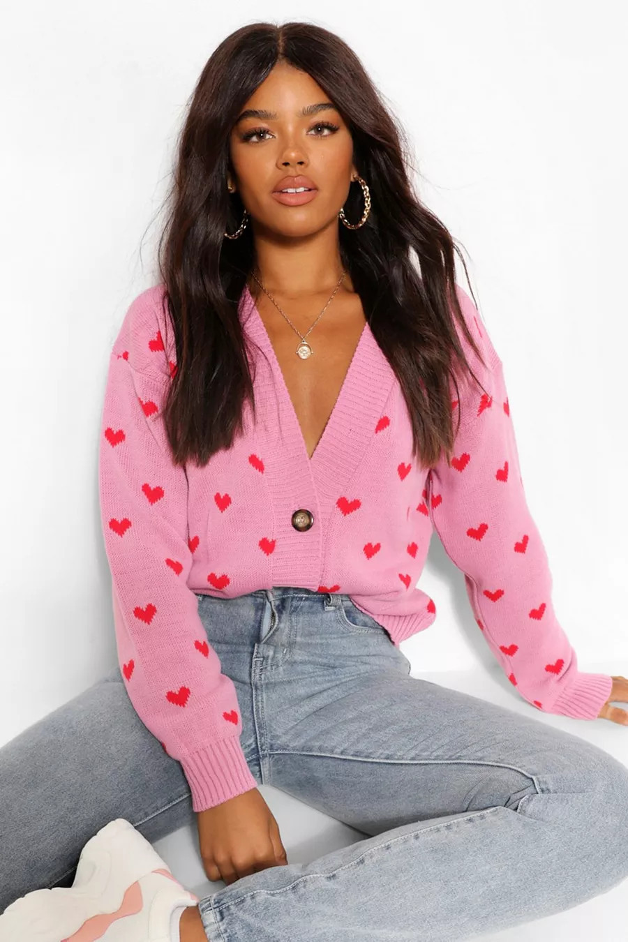 Heart Print Cropped Cardigan | Boohoo.com (US & CA)