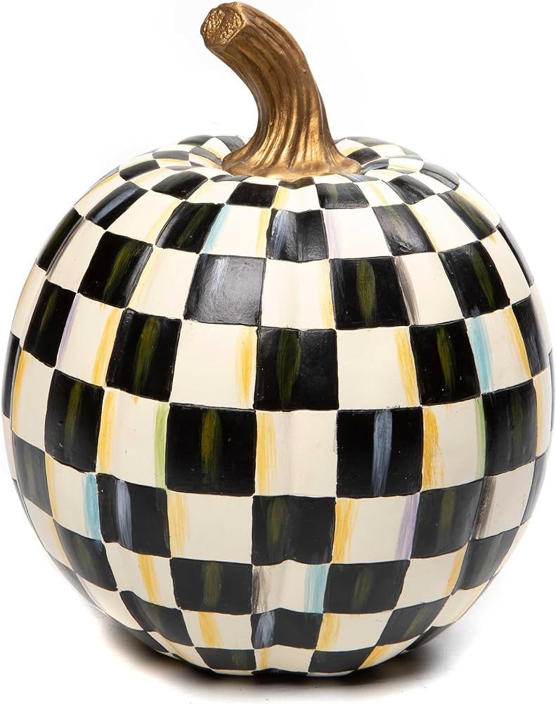 MACKENZIE-CHILDS Courtly Check Black-and-White Small Decorative Pumpkin for Fall Decor, Autumn De... | Amazon (US)