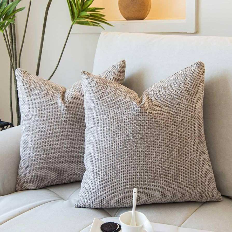 WACOMECO Neutral Textured Throw Pillow Covers,Pack of 2 Decorative Chenille Cushion Covers Accent... | Amazon (US)