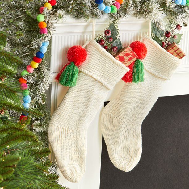 Holiday Time 2pack 20inch White With Lurex Knit Christmas Decoration Stocking - Walmart.com | Walmart (US)