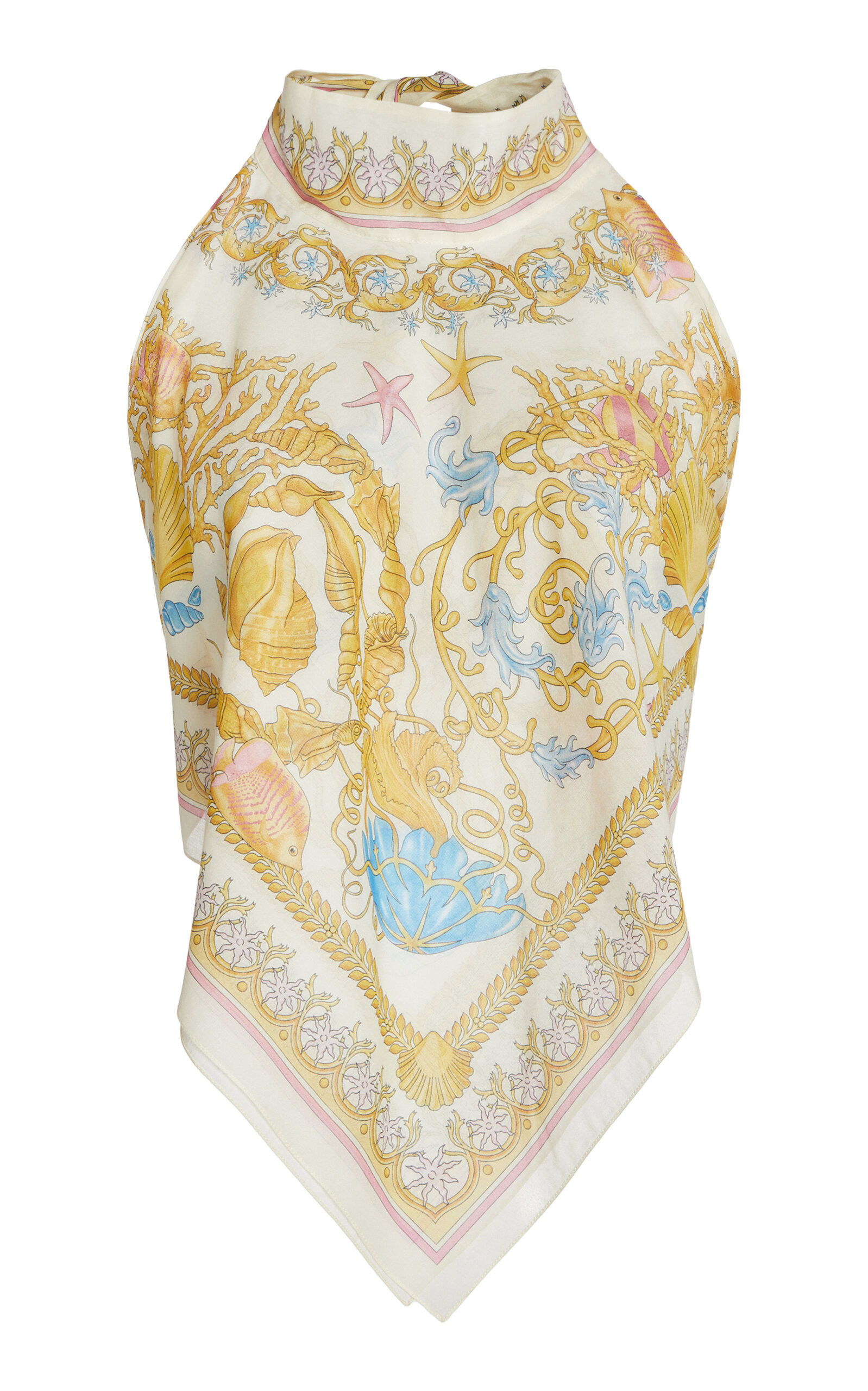 Versace - La Vacanza Printed Cotton Voile Scarf Top - Yellow - L/XL - Moda Operandi | Moda Operandi (Global)