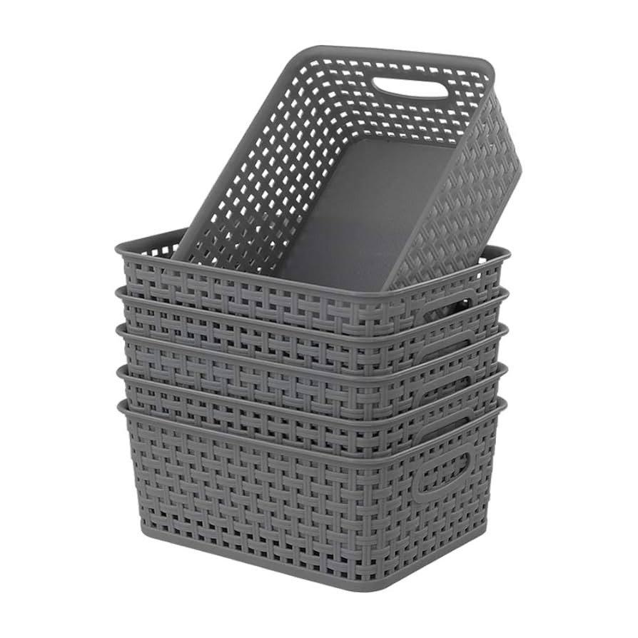 Grey Plastic Storage Basket, 10.03" x 7.67" x 4.05", 6 Packs | Amazon (US)
