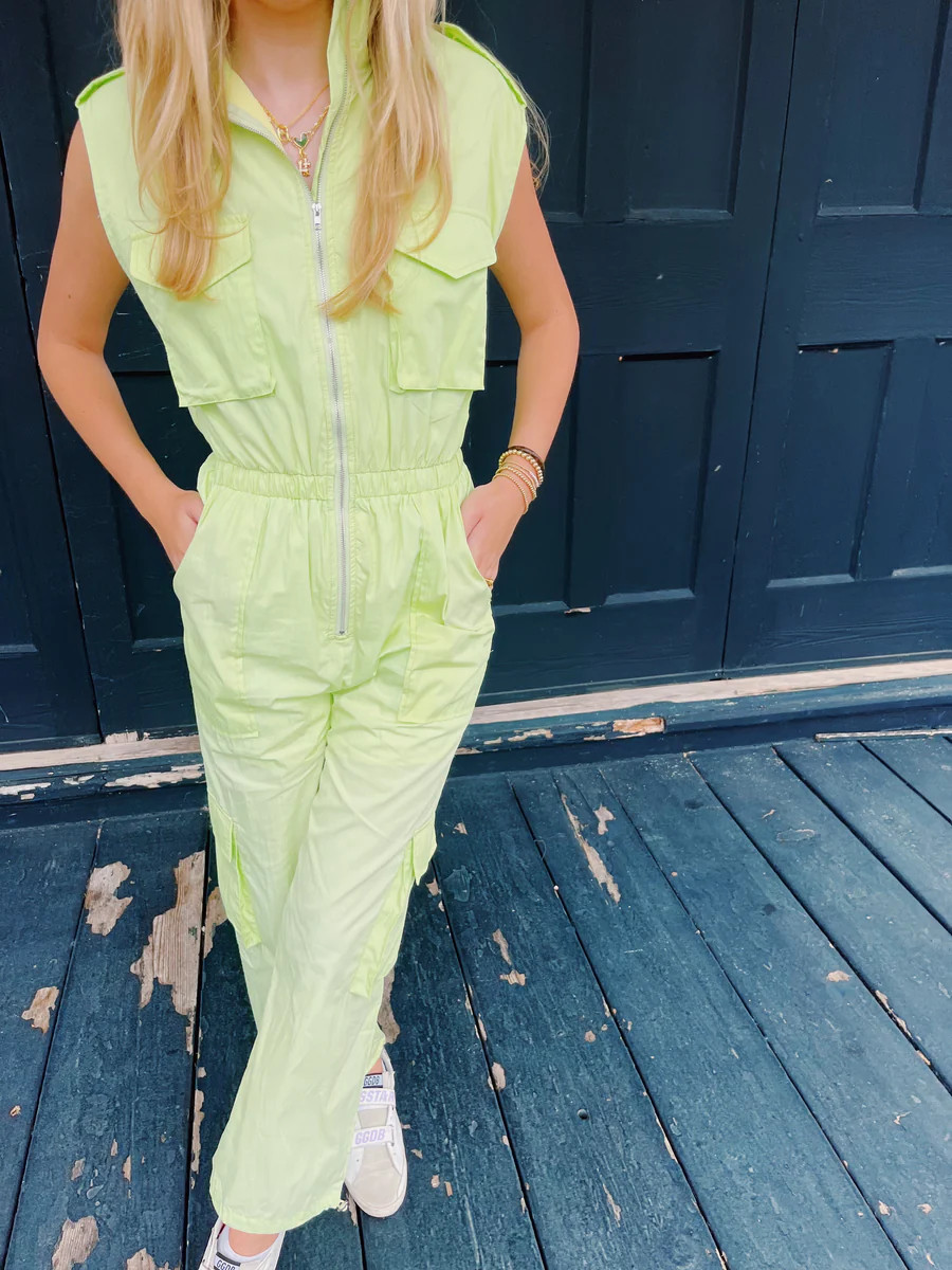 Work It Cargo Jumpsuit - Lime Light | Triple Threads