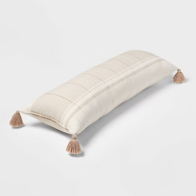 Oversized Oblong Texture Stripe with Tassels Decorative Throw Pillow Ivory/Warm Gray - Threshold... | Target