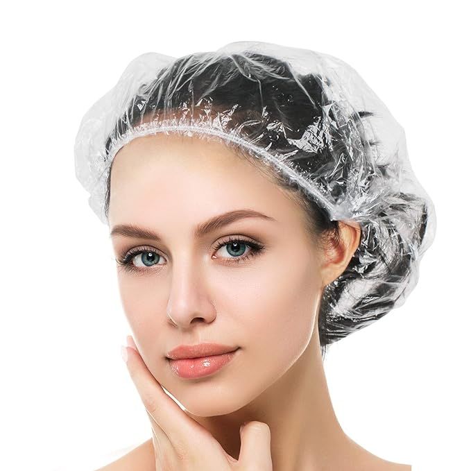 Auban 100PCS Disposable Shower Caps, Plastic Clear Hair Cap Large Thick Waterproof Bath Caps for ... | Amazon (US)