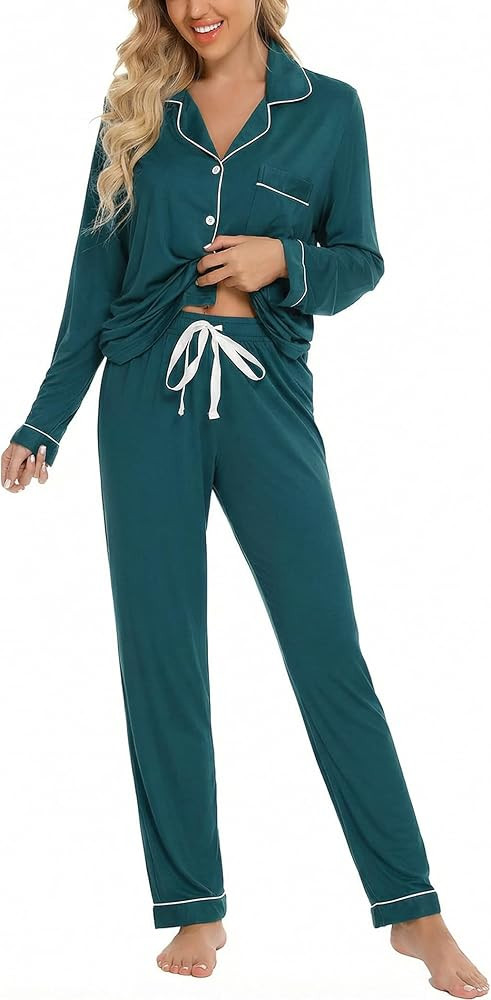 Leikar Button Up Pajama Set For Women Long Sleeve Shirt And Pajama Pants Soft Pjs Lounge Sets | Amazon (US)