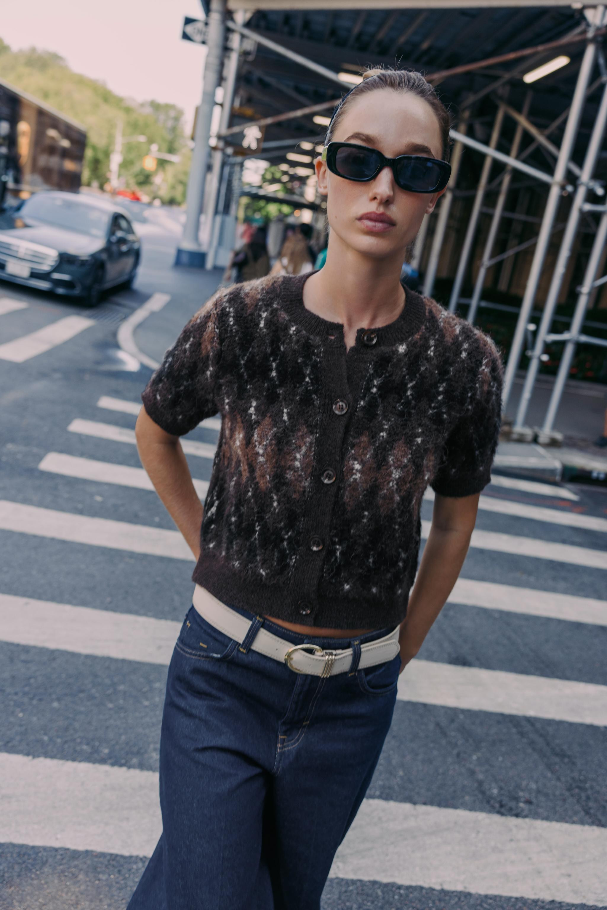 ARGYLE KNIT SHORT SLEEVE CARDIGAN | Zara UK