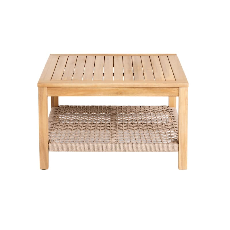 Haven Blonde Acacia Wood & Tan Rope Patio Coffee Table | At Home