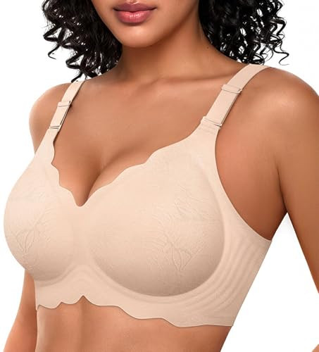 OEAK Women Bras No Underwire Scalloped Push Up Buttery Soft Tshirt Bra Seamless Full Coverage Convertible Everyday Bra Nude,S | Amazon (US)
