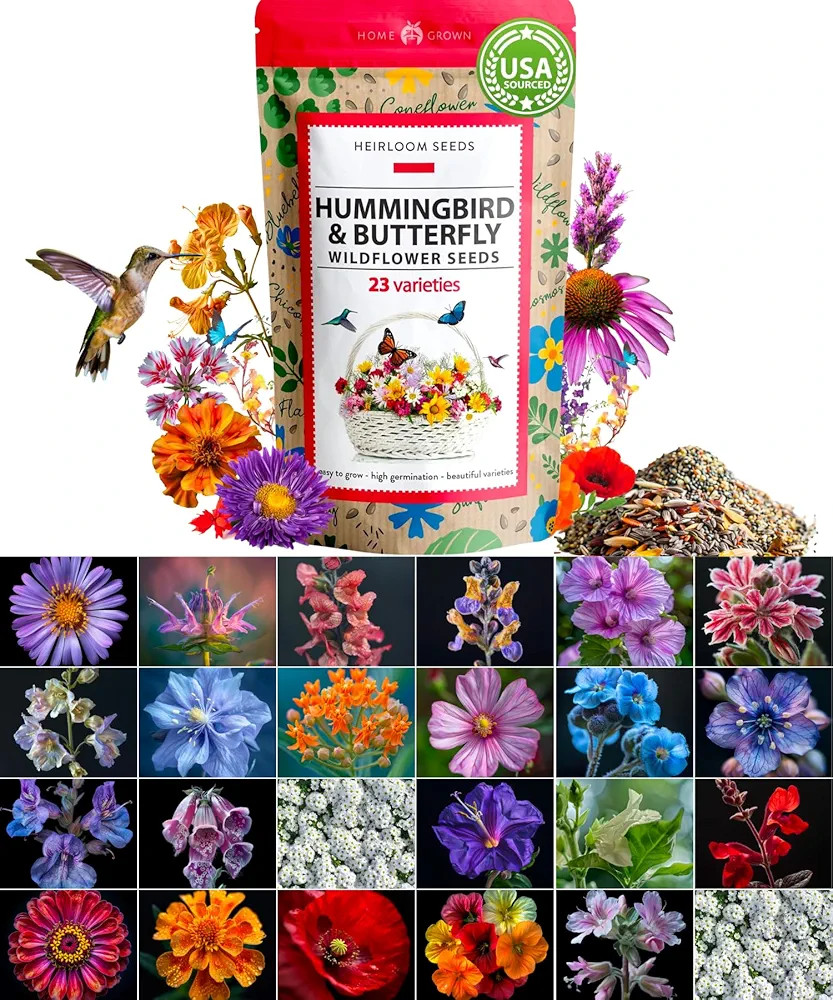 HOME GROWN 130,000+ Wildflower Seeds - Premium Birds & Butterflies Wildflower Seed Mix [3 Oz] Flo... | Amazon (US)