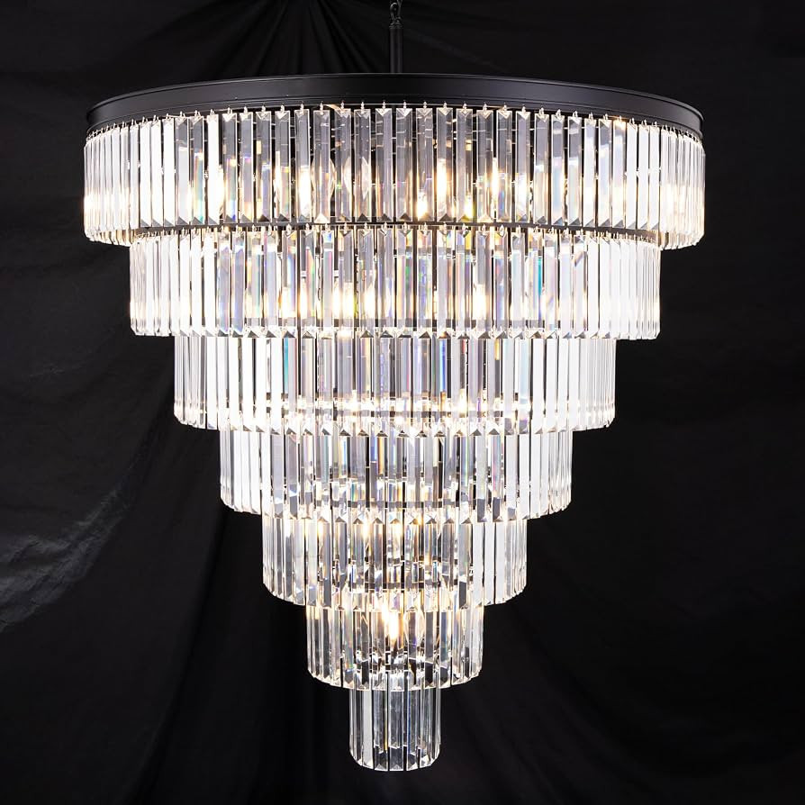 TOCHIC Large Crystal Chandelier for High Ceiling, 40 inch 7-Tier Modern Black Crystal Chandeliers... | Amazon (US)