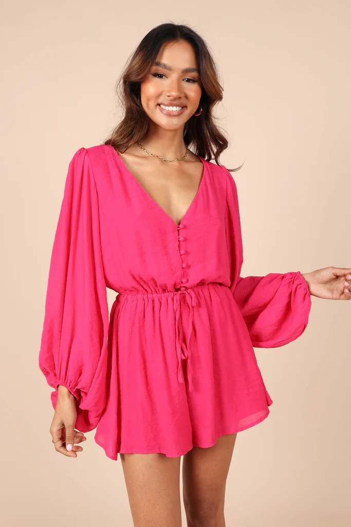 Lunetta Long Sleeve Romper - Hot Pink | Petal & Pup (US)