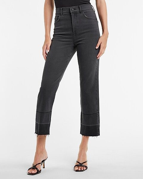 Super High Waisted Black Released Hem Cropped Straight Jeans | Express