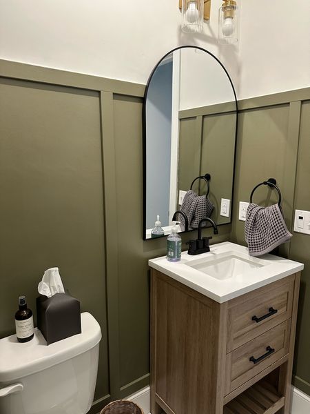 1/2 bath refresh!!

Bathroom, vanity, bathroom mirror, powder room, light fixture, vanity light 
