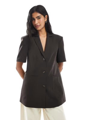 ASOS DESIGN boxy oversized short sleeve blazer in chocolate | ASOS | ASOS (Global)