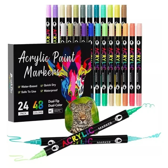 Acrylic Paint Markers, 24 Pcs 48 Colors Dual Tip Dual Color Acrylic Markers, Tooli Art Acrylic Pa... | Walmart (US)