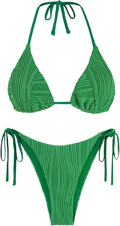 ZAFUL Bikini Sets for Women Halter Two Piece Swimsuit Ribbed High Cut Tie Side Thong Bathing Suit... | Amazon (US)