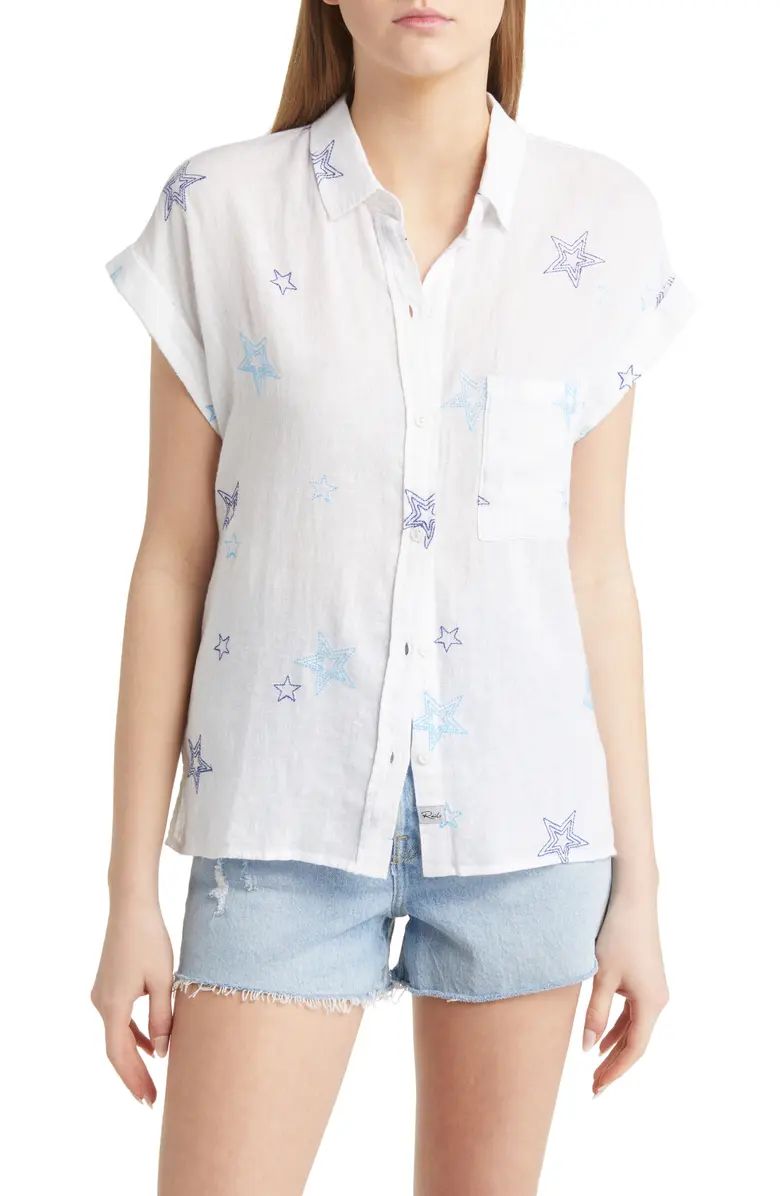 Whitney Star Embroidered Linen Blend Camp Shirt | Nordstrom