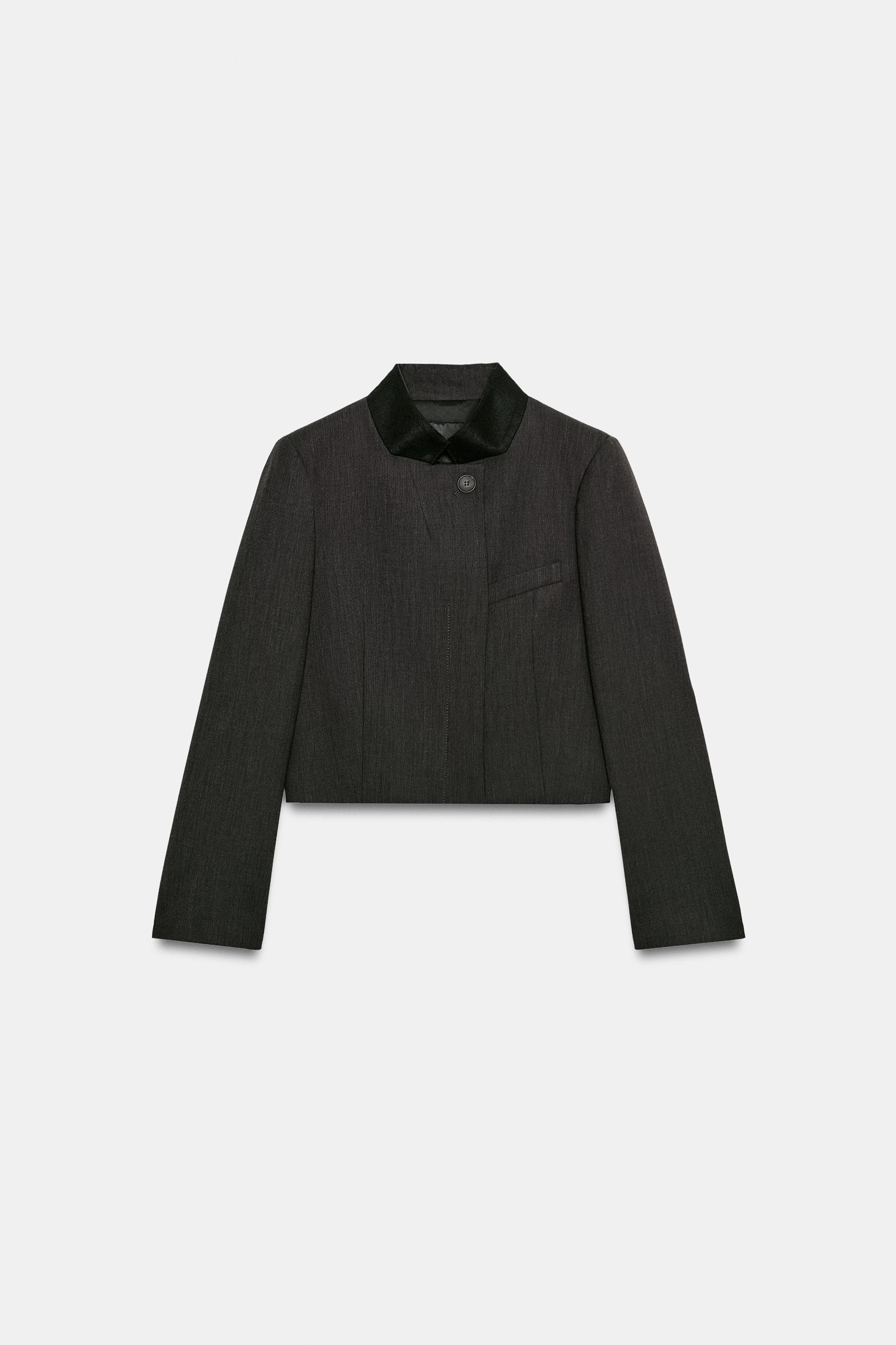 ZW COLLECTION CONTRAST COLLAR CROPPED BLAZER | Zara US