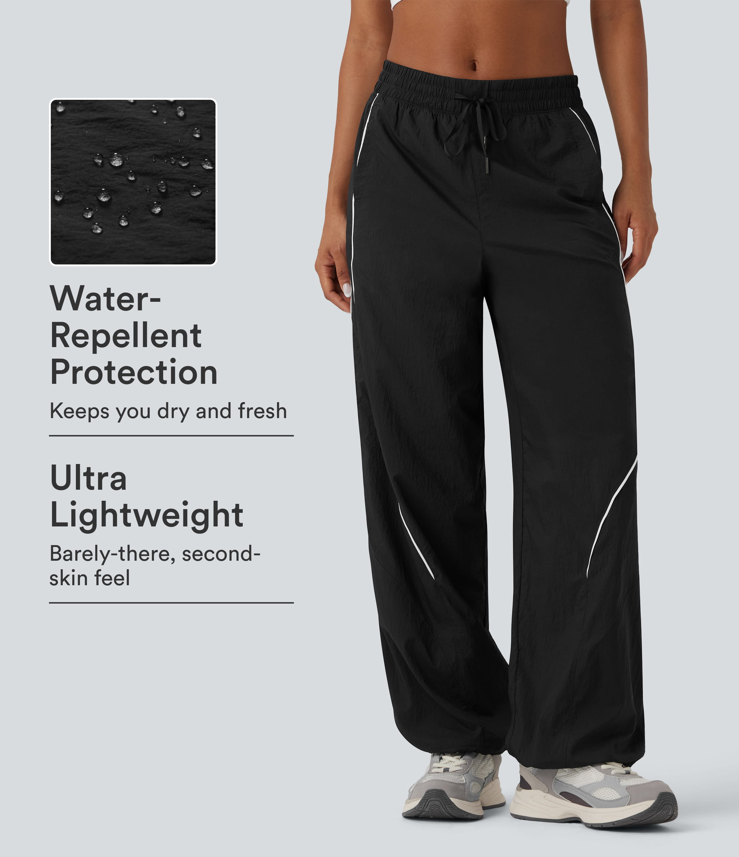 Halara Lightweight Durable Water Repellent Low Rise Drawstring Color Block Cinchable Hem Running Joggers with Pockets  - Black - M(regular) | HALARA