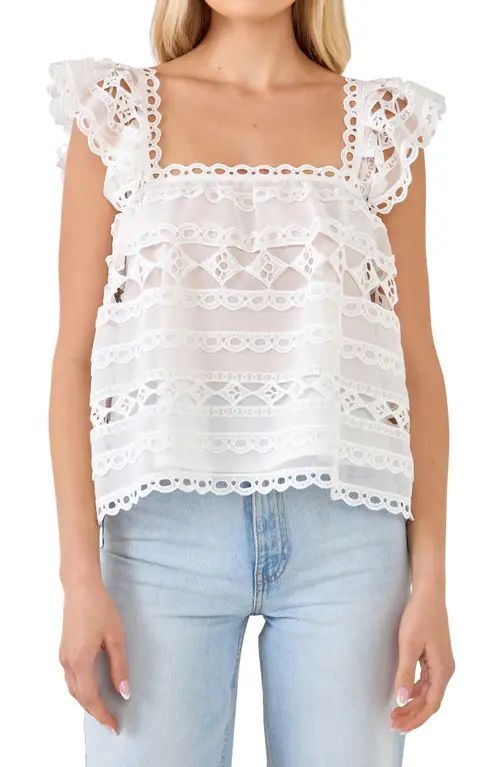 Endless Rose Lace Organza Flutter Sleeve Top in White at Nordstrom, Size X-Small | Nordstrom