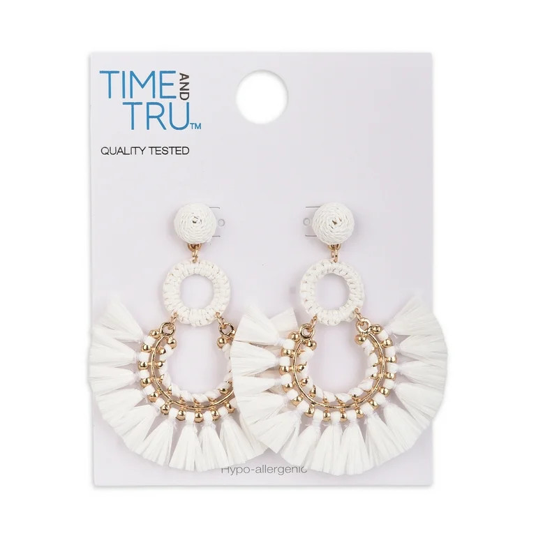 Time and Tru Female Adult Gold-Tone White Raffia Drop Earring - Walmart.com | Walmart (US)