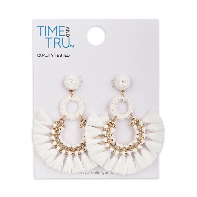 Time and Tru Female Adult Gold-Tone White Raffia Drop Earring | Walmart (US)