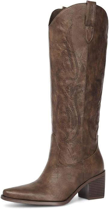 Pasuot Rhinestone Cowboy Boots for Women - Wide Calf Knee High Cowgirl Boots with Side Zipper and... | Amazon (US)
