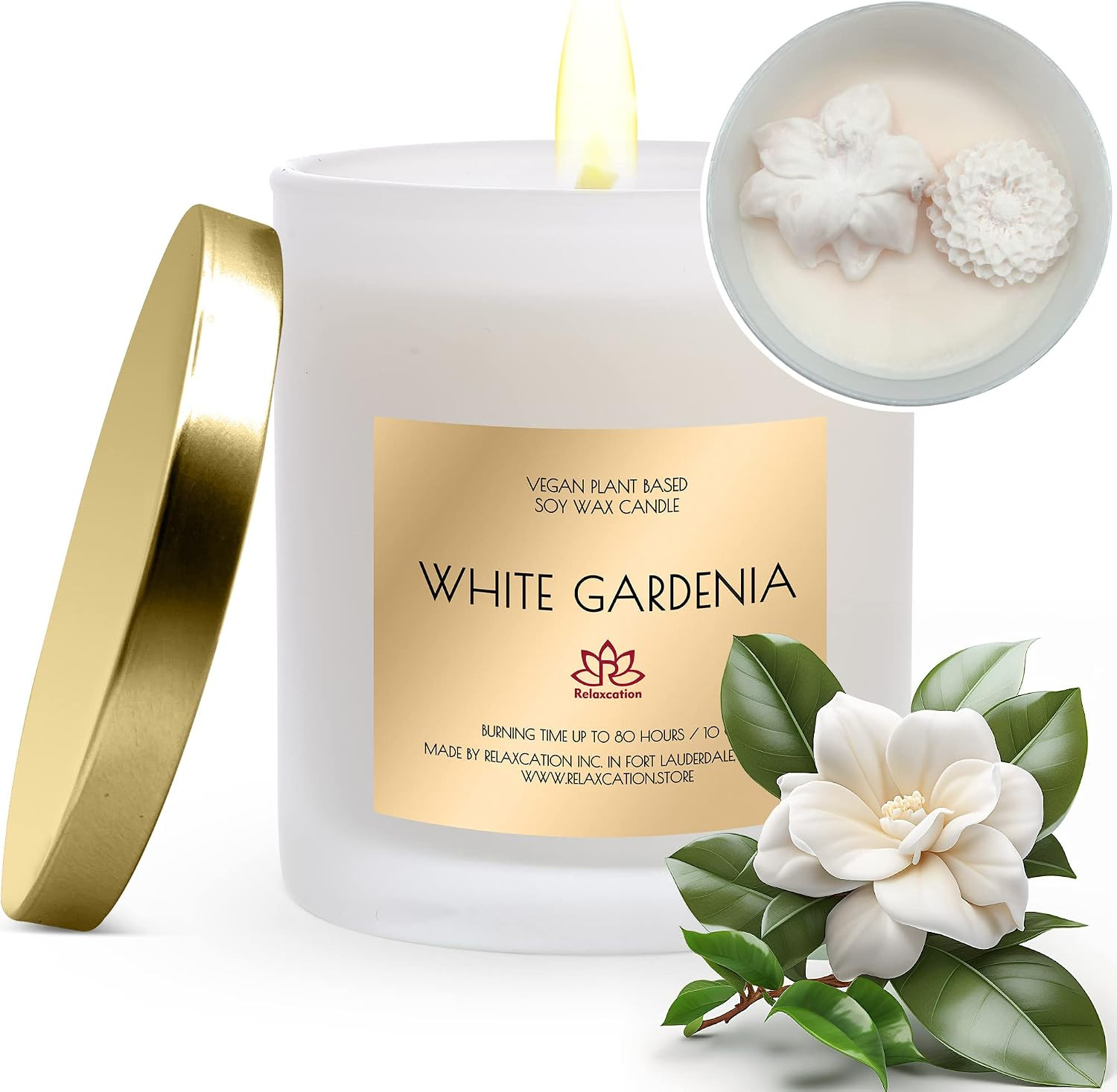 Natural Soy Wax Candle in Glass Jar | Luxury White Gardenia Scented Soy Candles with Embeds | Delicate and Floral Aroma| Long Burning 80 Hours Aromatherapy | Giftable Box | 10oz | Amazon (US)