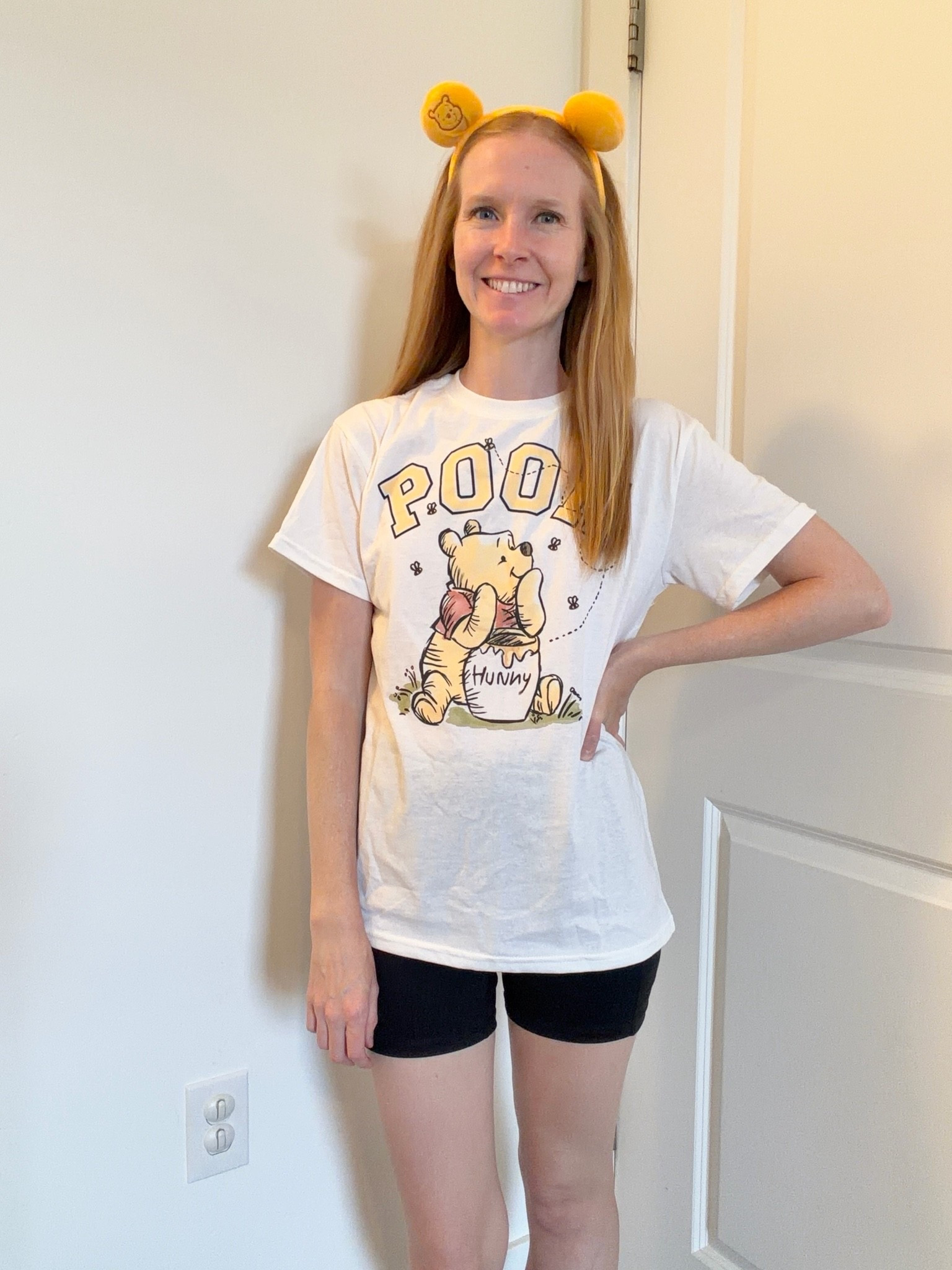 Winnie the Pooh outfit with a graphic tee, Pooh Bear ears, and biker shorts 🐝🍯

#LTKootd #LTKgrwm #LTKTravel