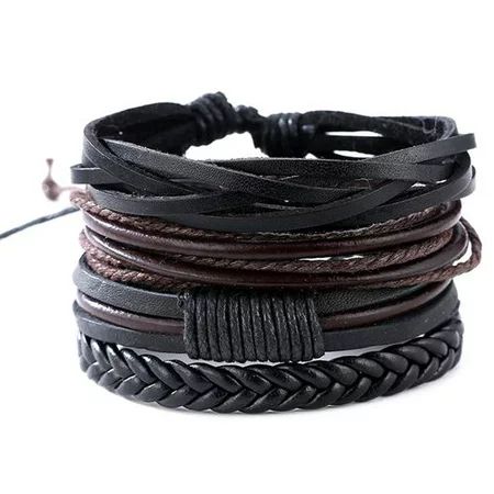 KABOER Vintage Multi-layer Adjustable Leather Beaded Bracelet Men's Bracelet | Walmart (US)