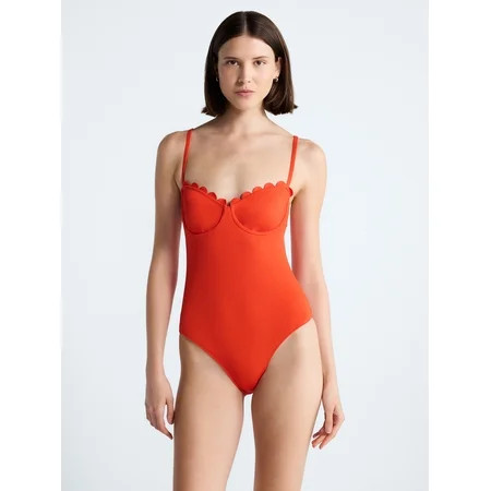 Free Assembly Women's Scalloped Balconette Underwire One Piece Swimsuit, Sizes XS-XL | Walmart (US)