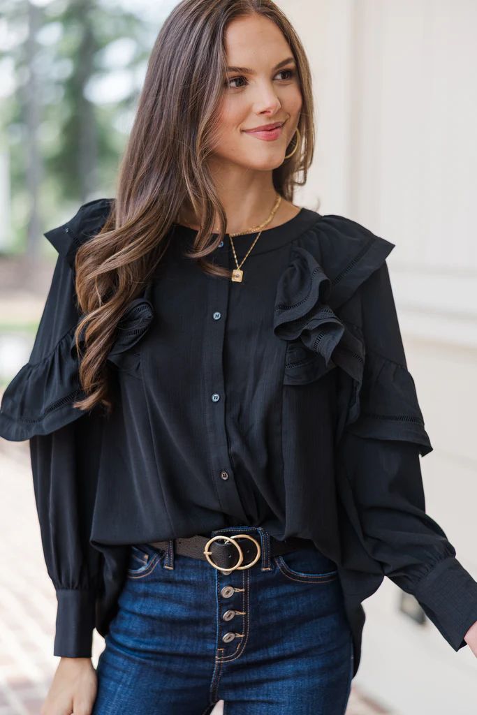 Your Best Day Black Ruffled Blouse | The Mint Julep Boutique