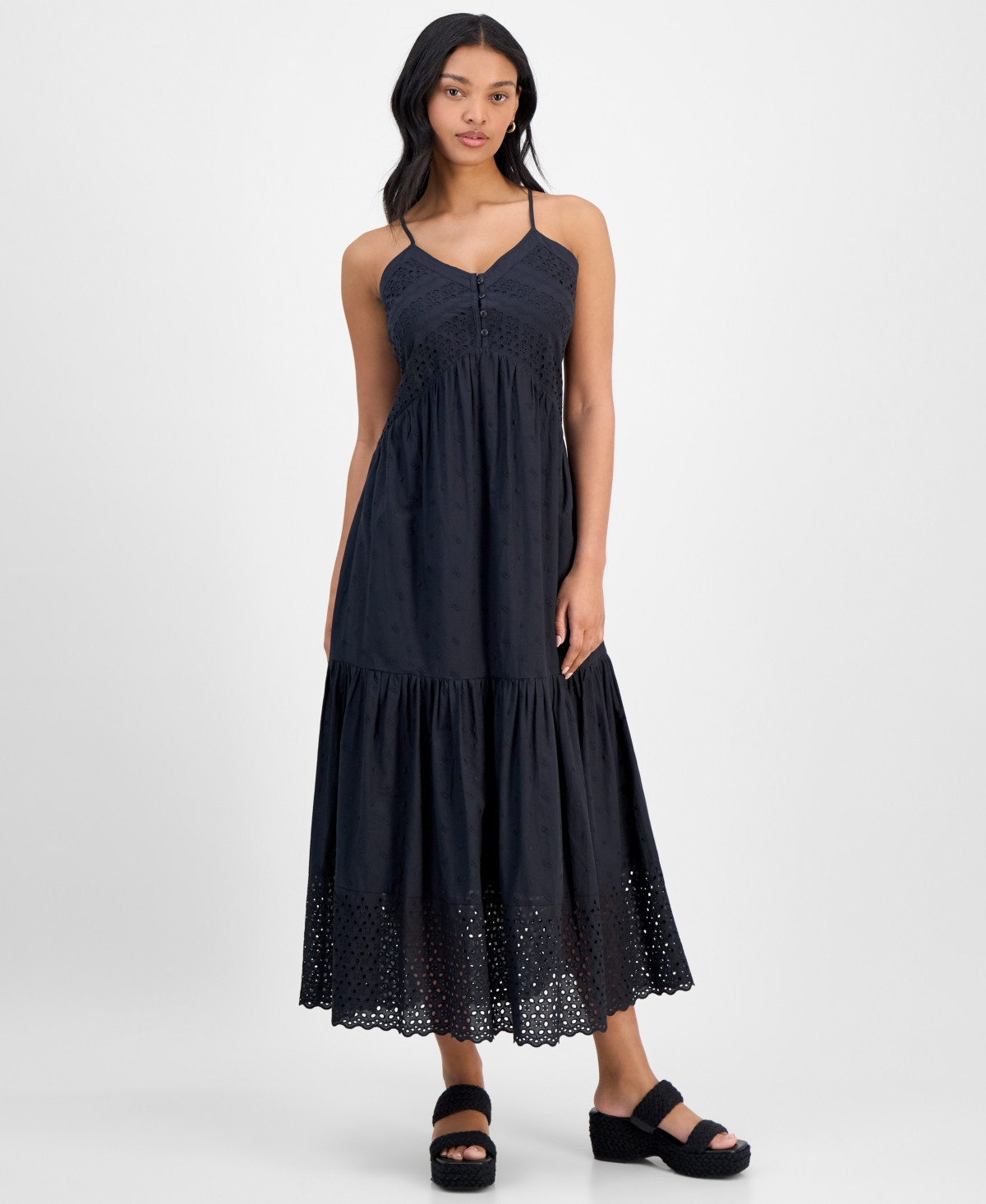 And Now This Women's Cotton Eyelet Racerback Midi Dress, Exclusively at Macy's - Black | Macy's