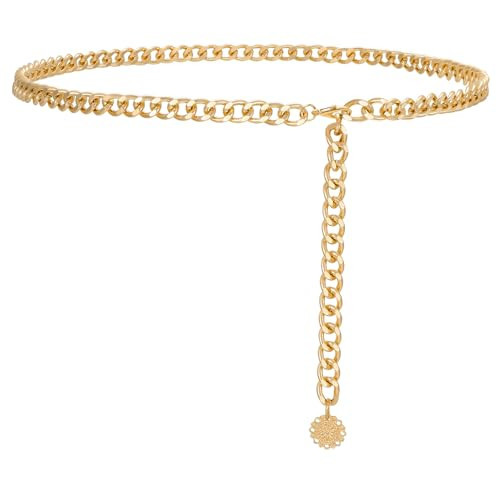 Chain Belt for Women Gold Metal Waist Chain Adjustable Body Waist Link Belts Chunky Chain Belts for Dress Jeans,51" | Amazon (US)