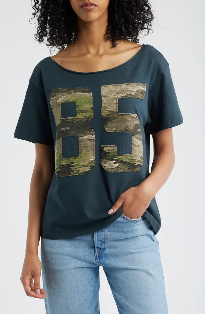 85 Camo Appliqué Off the Shoulder Cotton T-Shirt | Nordstrom