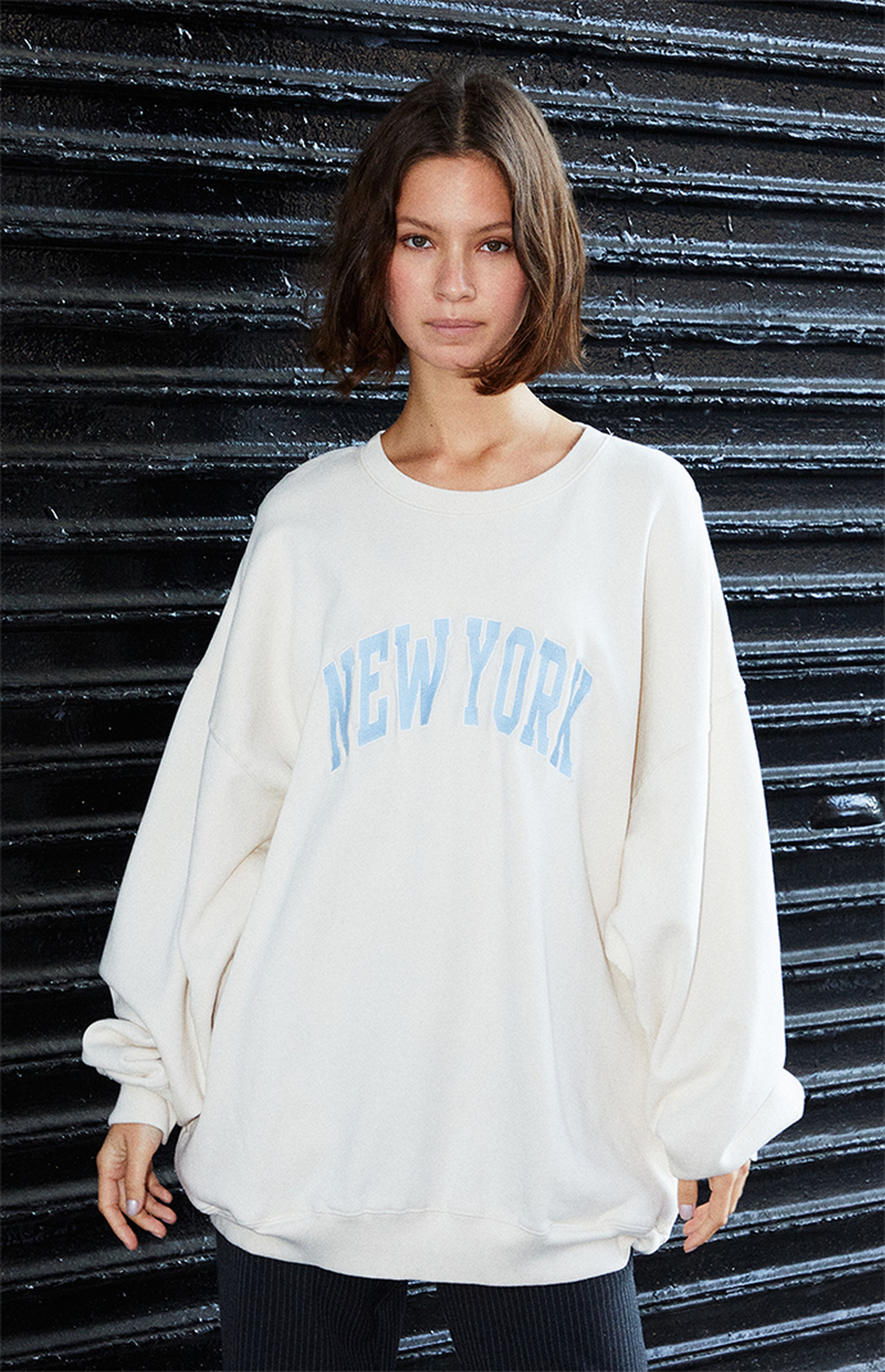 John Galt White New York Crew Neck Sweatshirt | PacSun