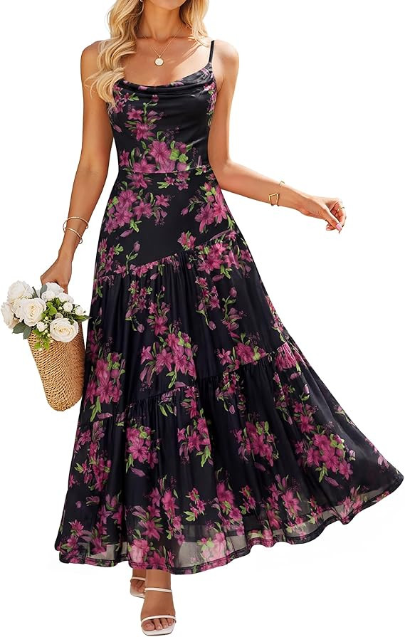 ZESICA Women's Summer Floral Sleeveless Maxi Dress 2026 Boho Mesh Spaghetti Strap Flowy Beach Wed... | Amazon (US)