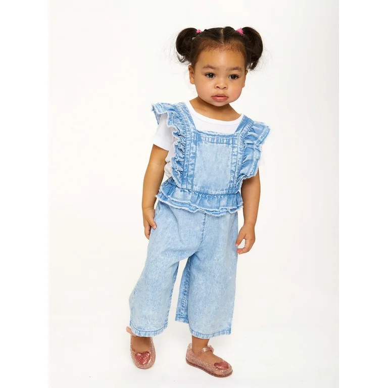 Wonder Nation Toddler Girl Sleeveless Ruffled Denim Romper, Sizes 18M-2T | Walmart (US)