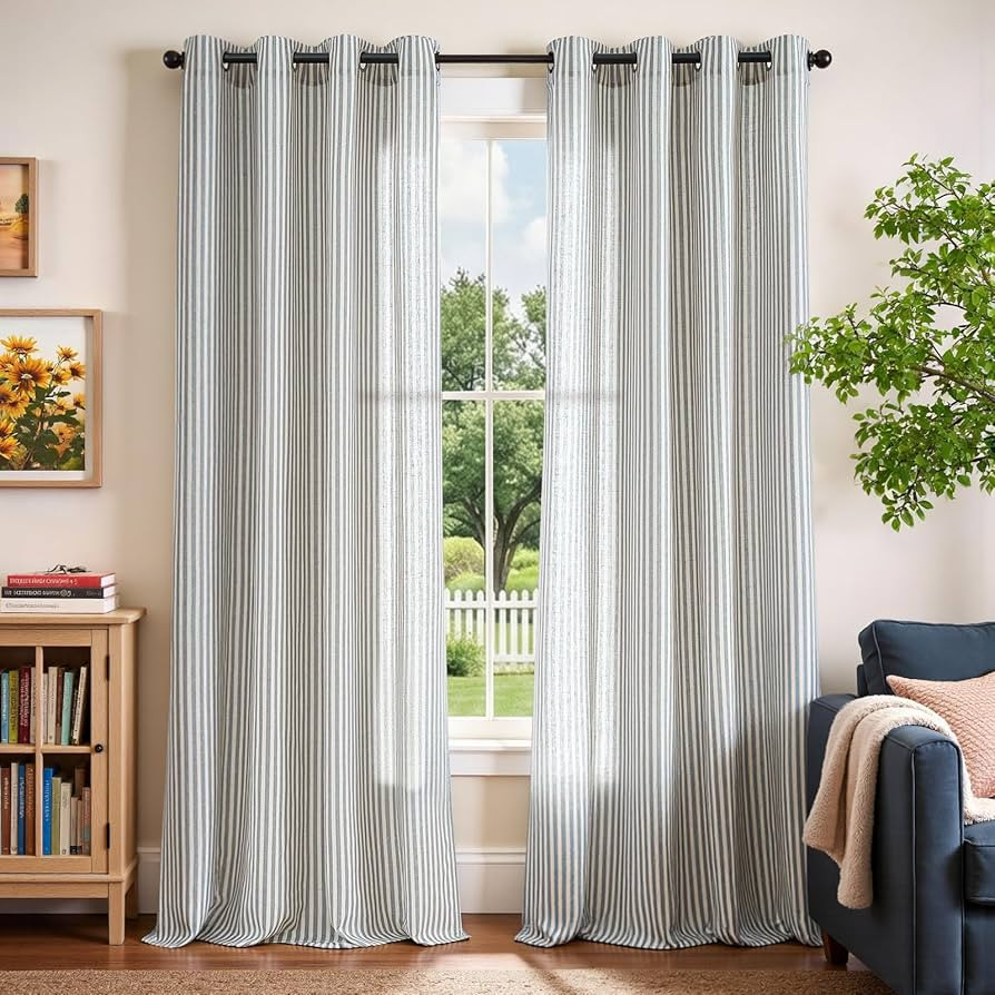 Vangao Linen Striped Curtains for Living Room Bedroom Farmhouse Tickingstripe Light Filtering Win... | Amazon (US)