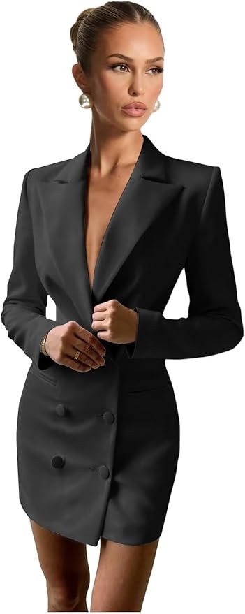 Blazer Dress for Women Sexy Elegant V Neck Blazer Dress Bodycon Long Sleeve Jacket Dresses Profes... | Amazon (US)
