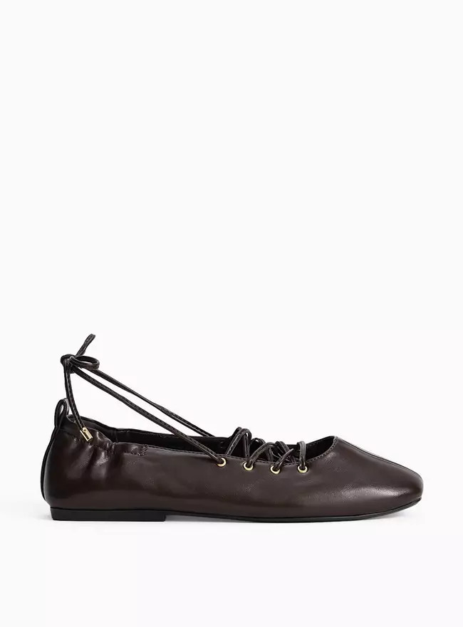 Buy Brown Faux Leather Lace Up Ballerina Shoes 5 | Workwear | Tu | Tu Clothing