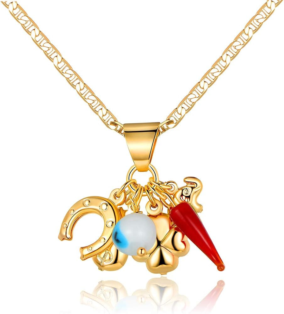Barzel 18K Gold Plated Luck Charms Necklace With Mariner Chain – Made In Brazil | Amazon (US)