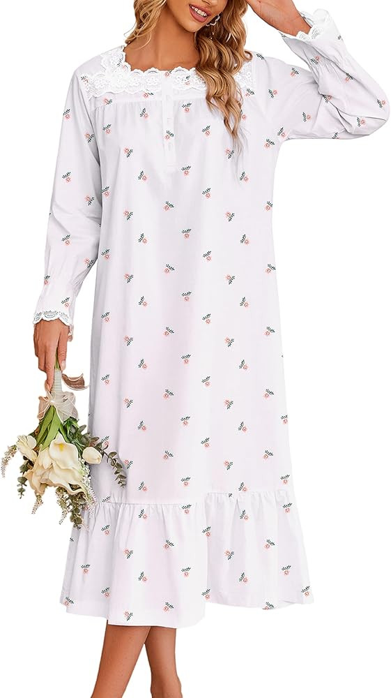 Ekouaer Victorian Nightgown Cotton Long Sleeve Vintage Old Fashioned Gown The Ring Costume for Wo... | Amazon (US)