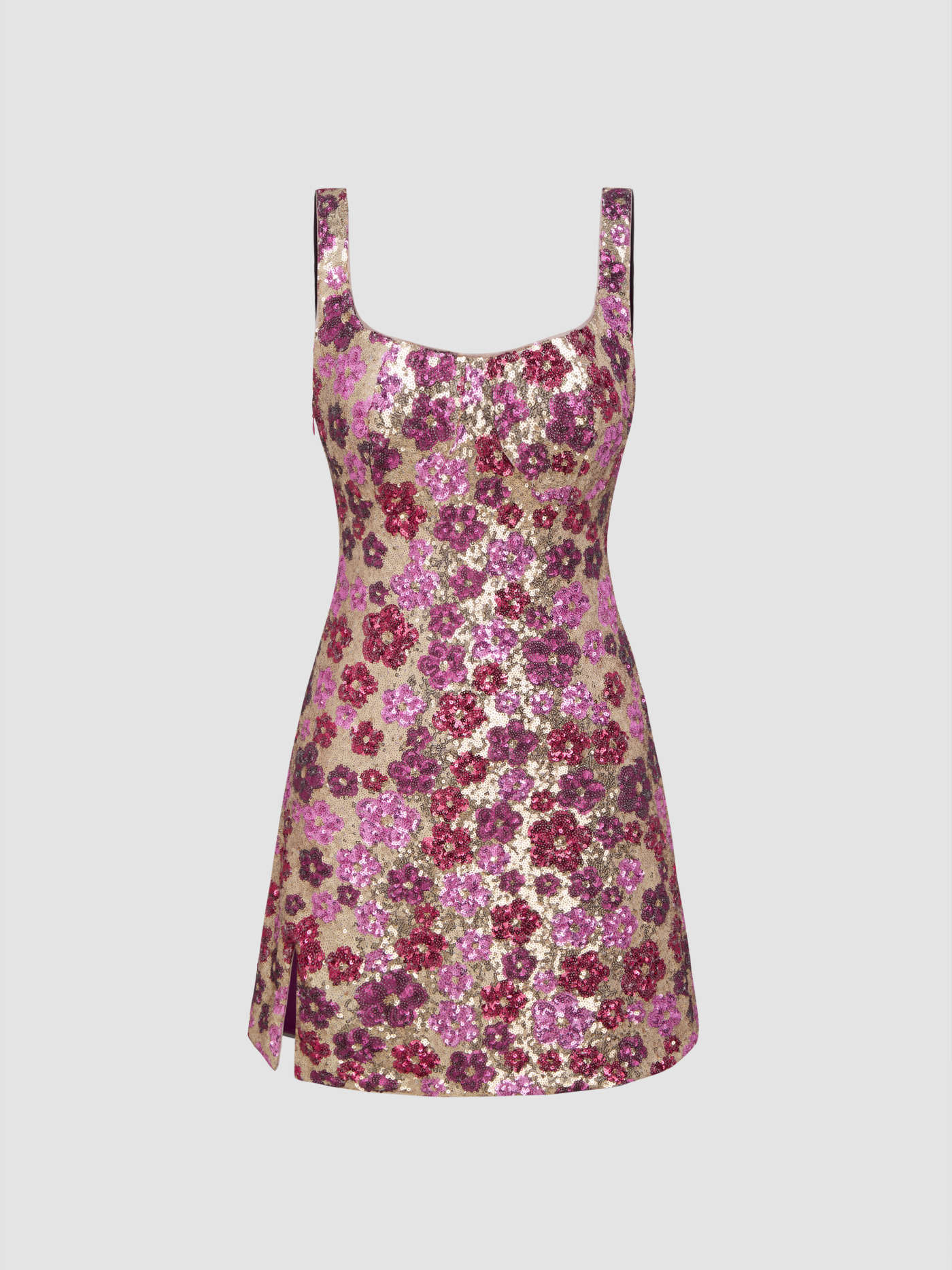 Floral Sequin Scoop Neckline Split Mini Dress | Cider